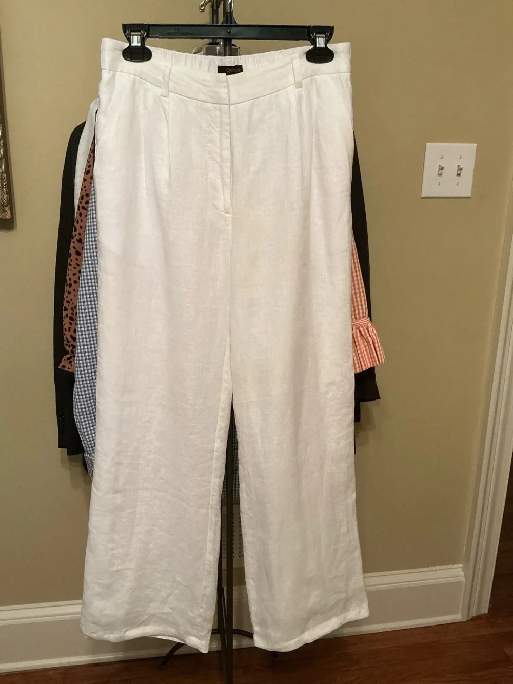 Quince White 100% European Linen Pleated Wide-Leg Trousers Fully Lined, Size 6
